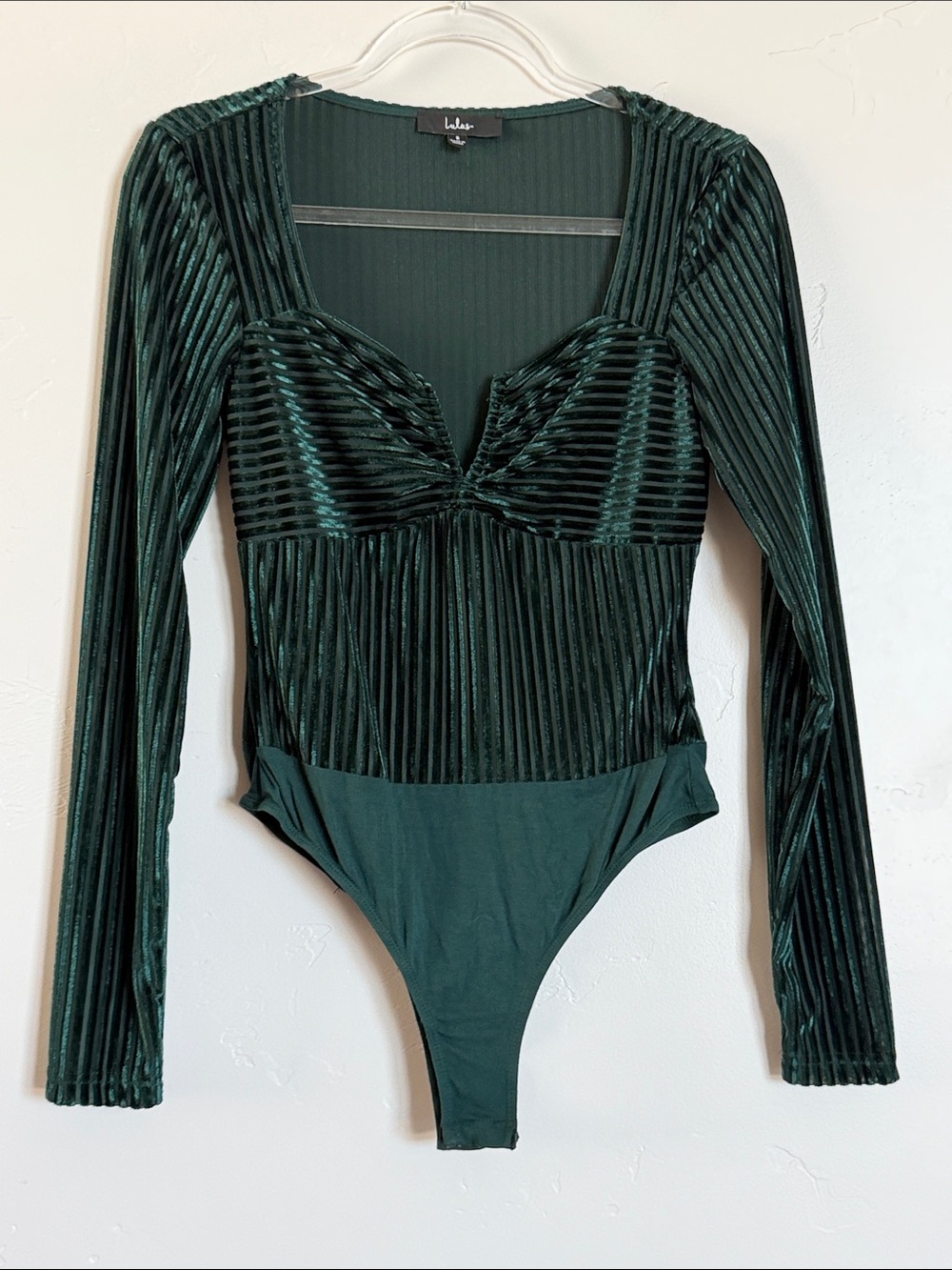 Lulu's Emerald Green Velvet Ribbed Long-Sleeve Bodysuit